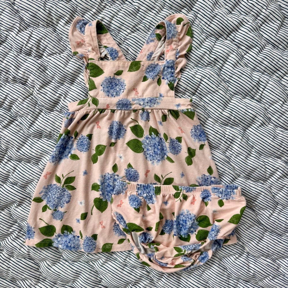 Angel Dear Floral Hydrangea Ruffle Dress with Bloomers, Size 12-18 months